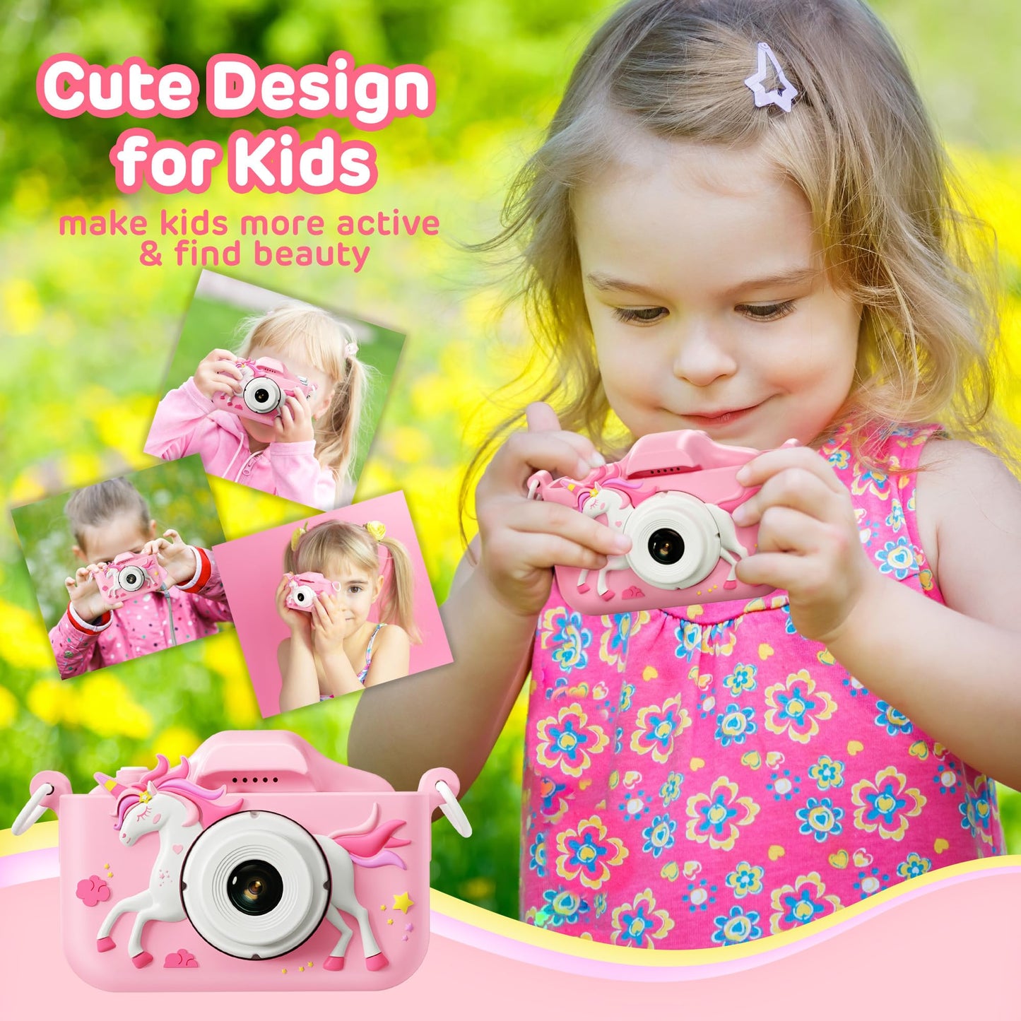 Upgrade Kids Camera Toys, Best Christmas Birthday Festival Gift For Girls Age 3-12, 1080P Hd Selfie Digital Video Toddler Camera