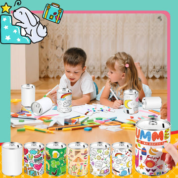 Tandefio 16 Pcs Diy Coin Piggy Bank Metal Piggy Bank Money Piggy Bank Blank Saving Box With 24 Acrylic Paint Markers Piggy Bank