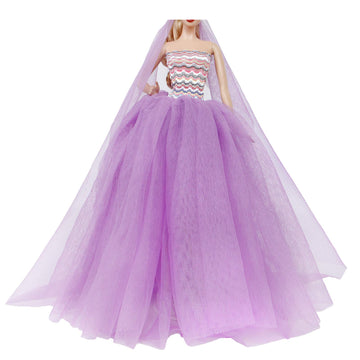 Bjdbus 11.5 Inch Girl Doll Clothes Purple Trailing Lace Wedding Dress With Veil