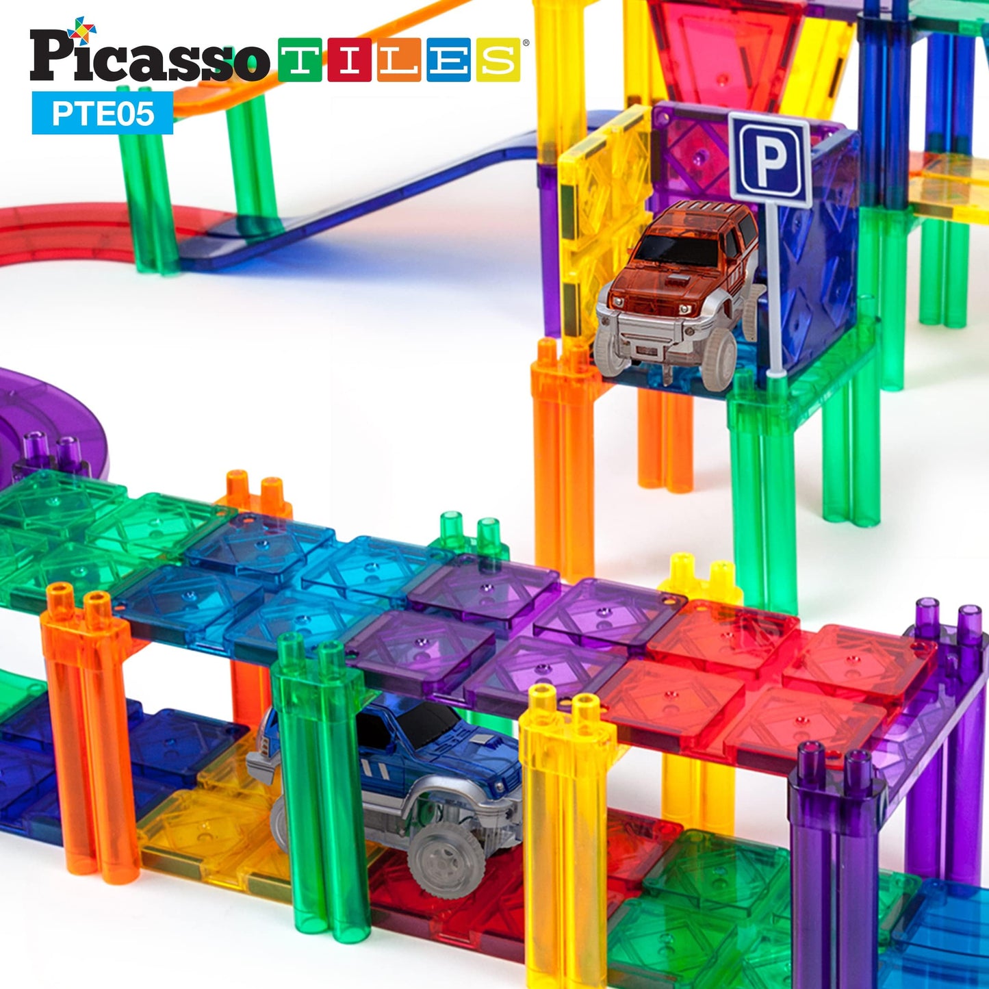 Picassotiles 2Pcs Magnetic Toy Car Set Highly Detailed Compatible With Magnet Race Track Stem Truck Replacement Accessories Educ