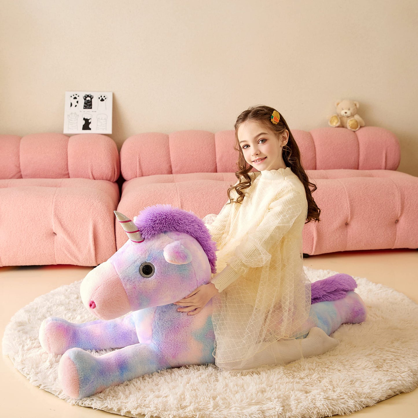 Tumyay Giant Unicorn Stuffed Animal Plush Soft Toy,43'' Large Unicorn Toys Jumbo Cute Big Size Huge Plushy Fluffy Fat Plushie,Bi