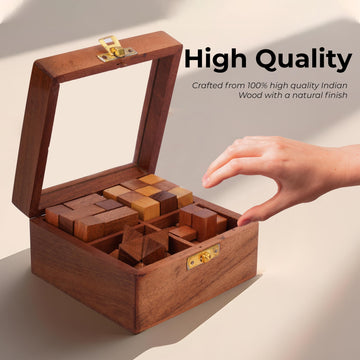 Ajuny 4-In-1 Wooden Puzzle Box - 3D Puzzles & Brain Teaser Games For Adults, Wooden Puzzles, Logic Iq Brain Games, Rustic Decor, Unique Gift For Christmas & Birthday