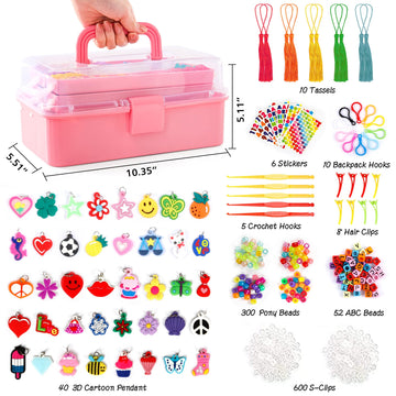 Inscraft 17500+ Rubber Loom Bands With 3 Layer Rose Pink Container, 28 Colors, 600 S-Clips, 352 Beads, 40 Cartoon Pendant, Bracelet Making Refill Kit For Kids