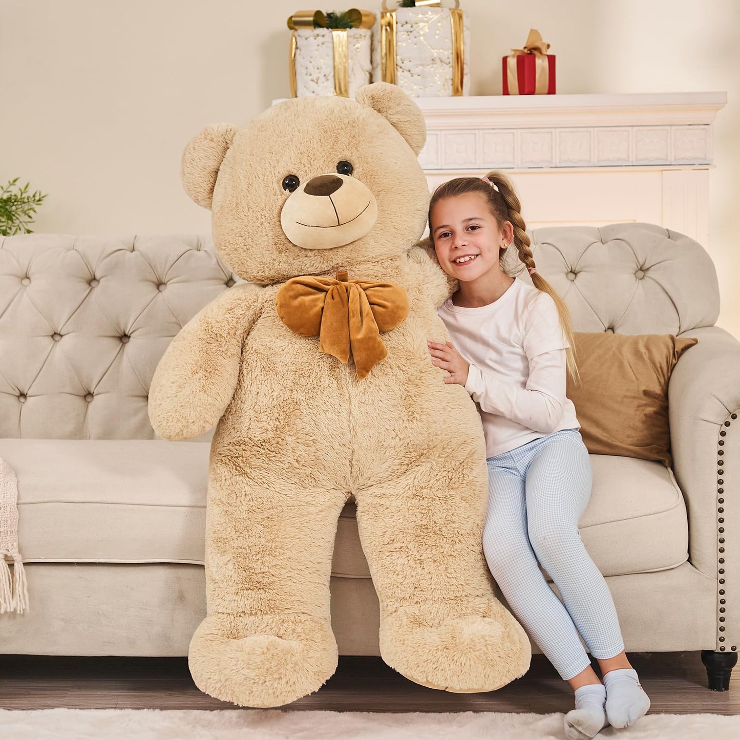 Tezituor Giant Teddy Bear 4 Feet Soft Big Stuffed Animal Life Size 47 Inch Plush Bear Toy Valentine's Christmas Birthday Gift for Girlfriend Kids Brown