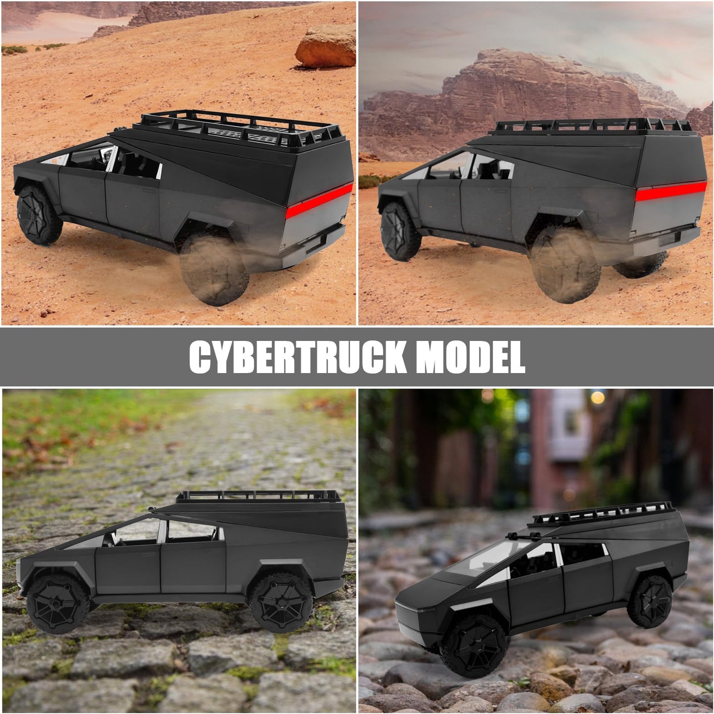 Cybertruck Model: 1/24 Diecast Metal Toy Trucks with Lights and Sounds for Boys, Ages 3 and Up (Gray Camper)