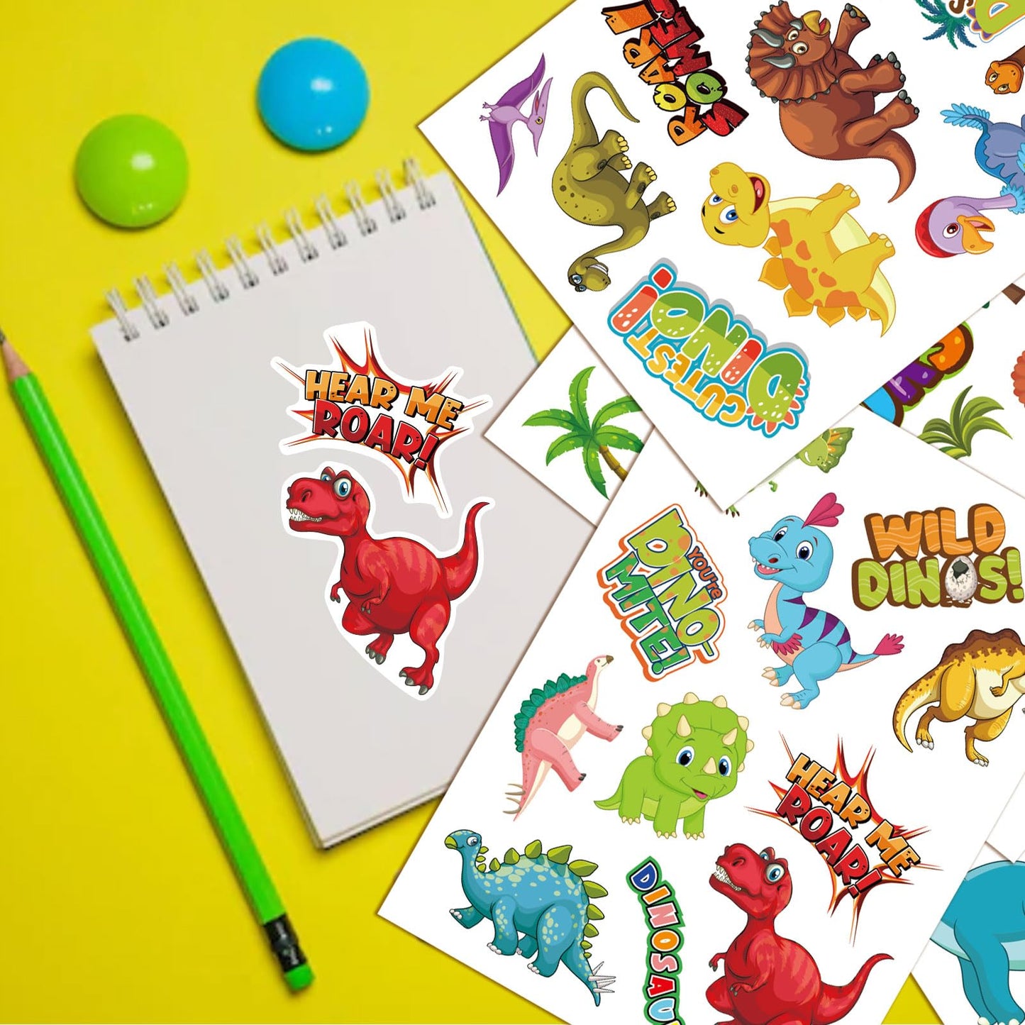 24 Sheets Dinosaur Stickers For Kids Non-Repeating Dinosaur Theme Birthday Party Favors Supplies Teacher Reward Stickers