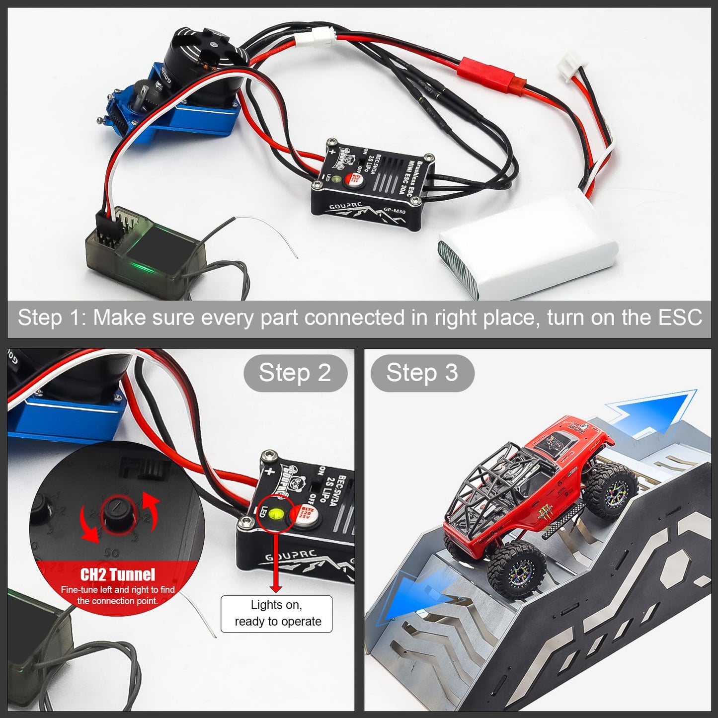 Gouprc 2204 2400Kv Brushless Outrunner Motor With Transmission & 30A Brushless Esc With Pedals For Scx24 Rc Crawler Axial 1/24 R