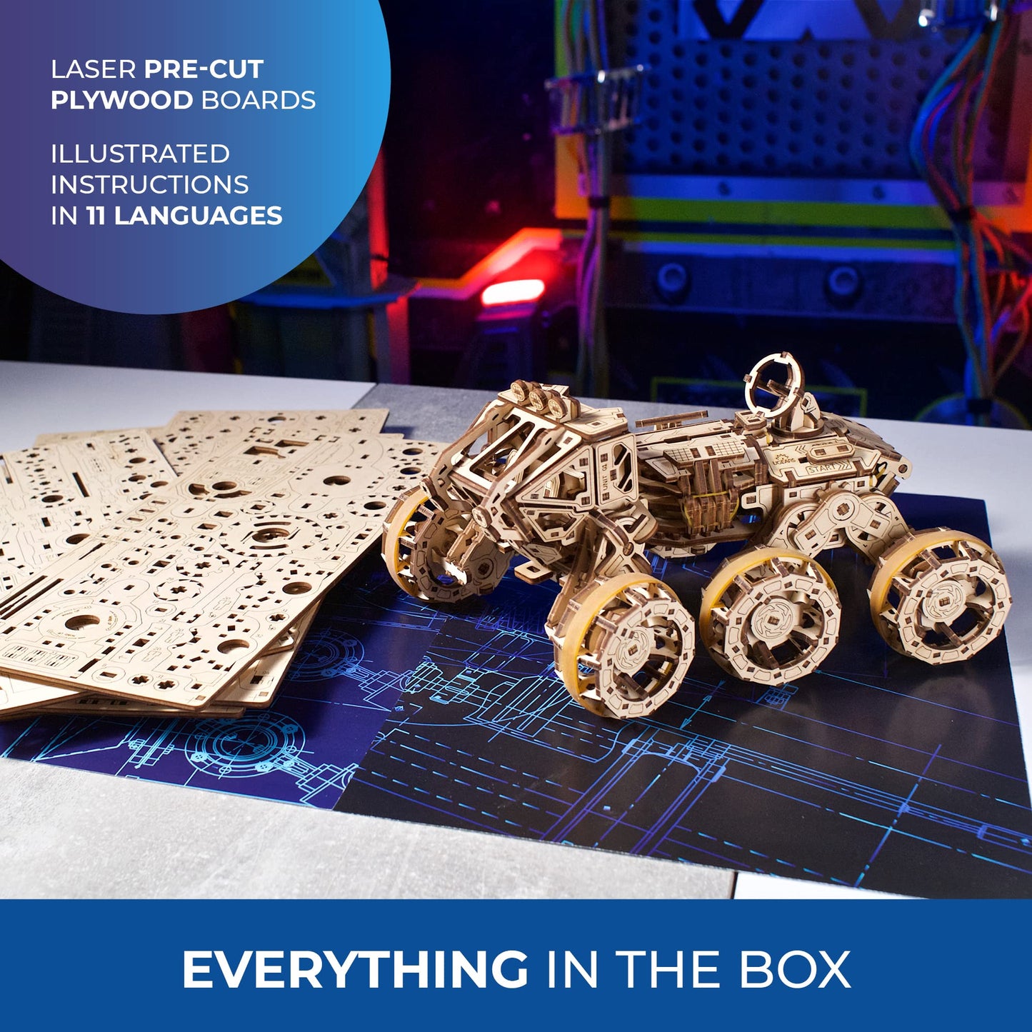 UGEARS Wooden 3D Puzzles for mature-themeds - Manned Mars Rover NASA Car Puzzles for mature-themeds - Mechanical 3D Puzzle Models for mature-themeds to Build with Spring Drive Crafts for mature-themeds 562 Pcs