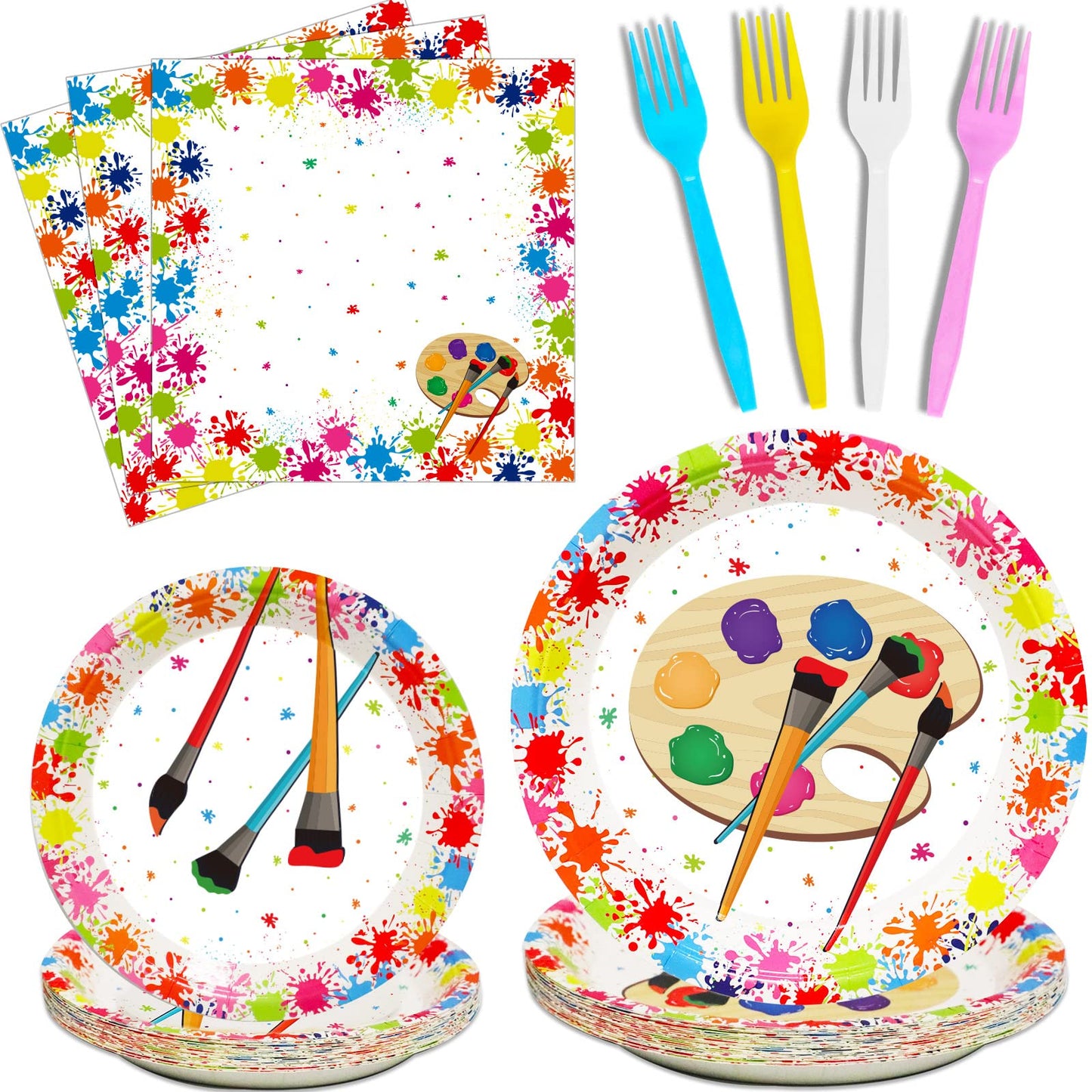 96 Pcs Art Plates And Napkins Party Supplies Paint Tableware Set Painting Theme Party Decorations Favors For Art Paint Birthday