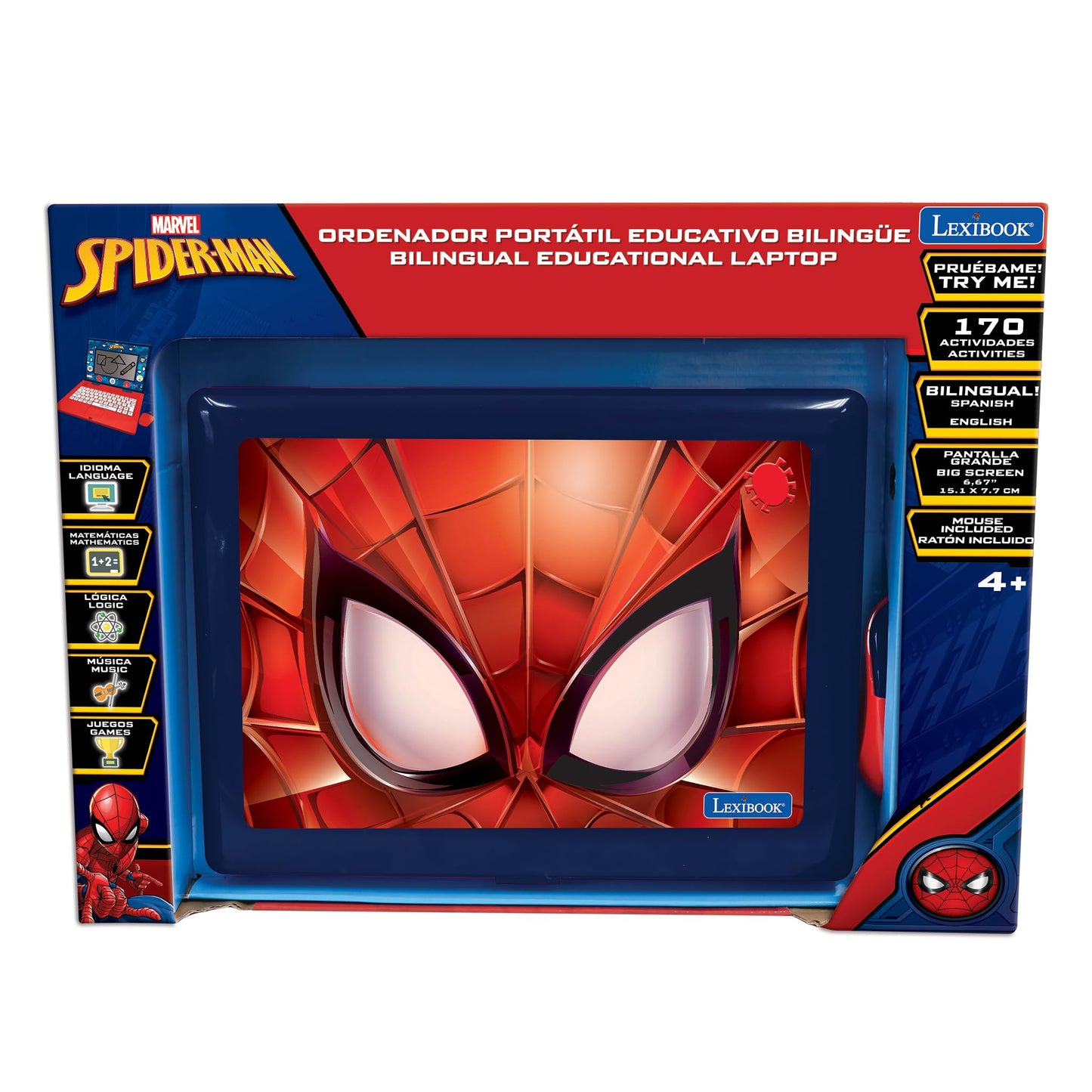 Lexibook, Spider-Man, Bilingual and Educational Laptop Spanish/English, Toy for Children, 170 Activities to Learn, Play Games an