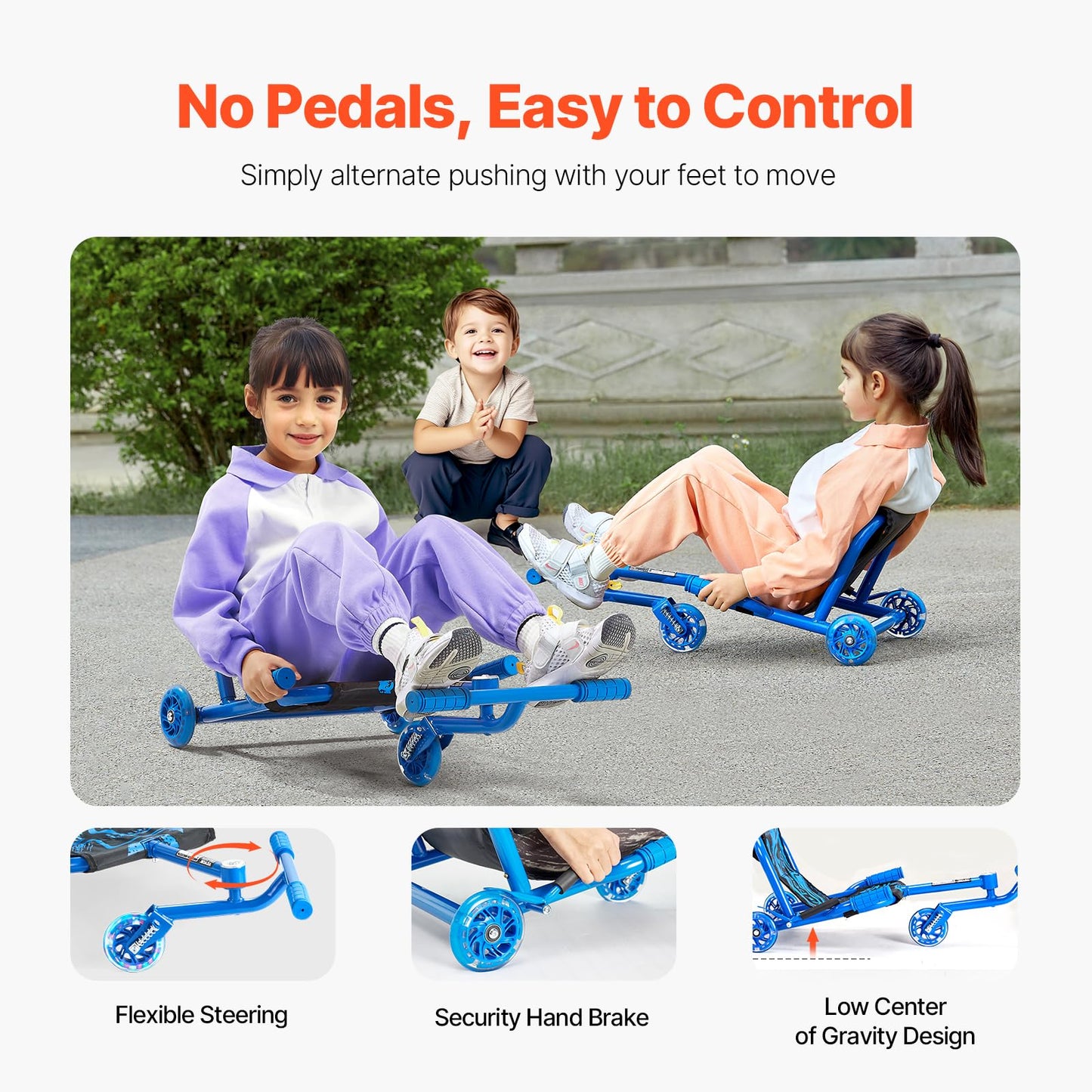 Vevor Ride-On Scooter, 132 Lbs Load Capacity, Swing Side-To-Side For Amazing Ride, Powered By Zig-Zag Motion, Drifts On Any Hard