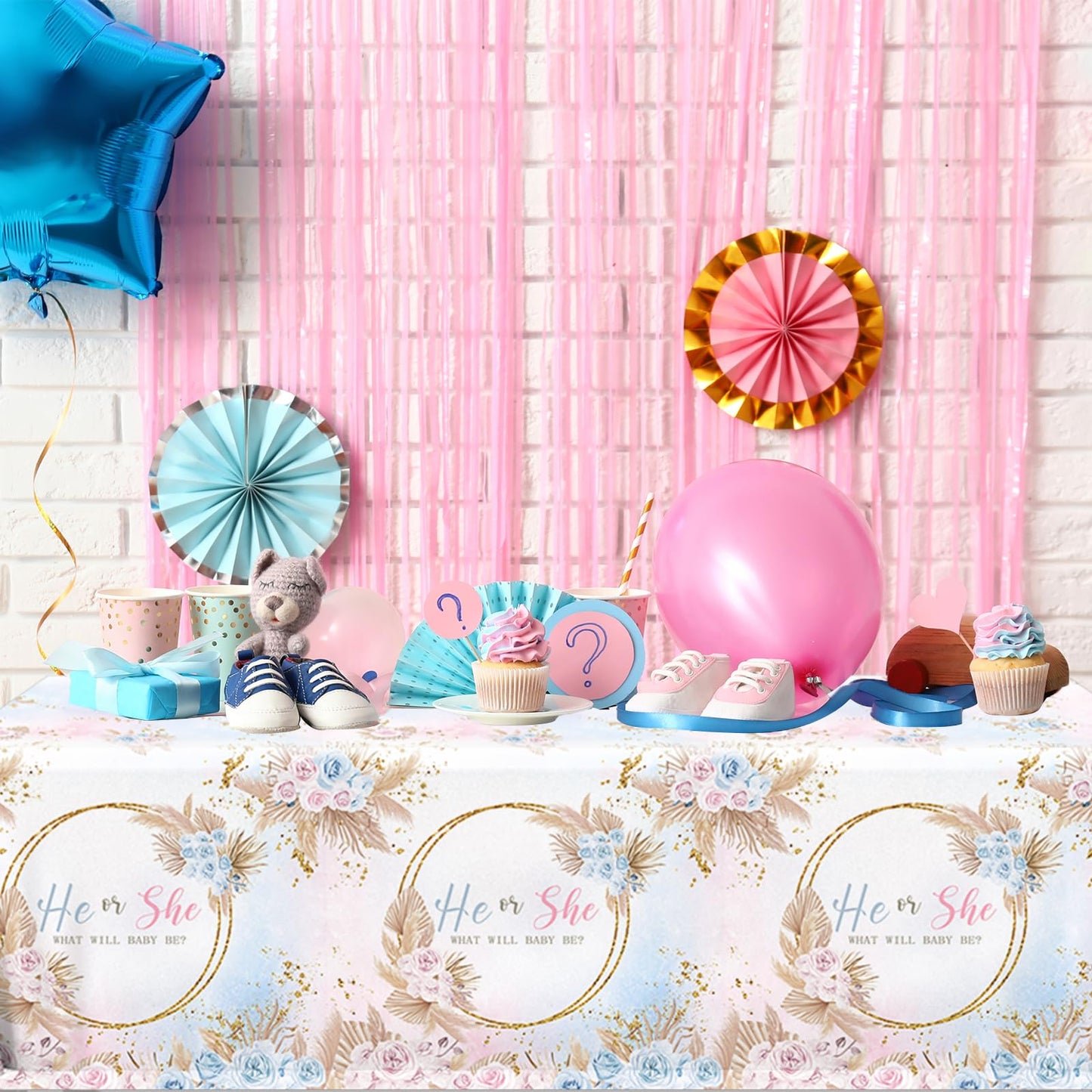 3 Pack Gender Reveal Tablecloth,Baby Shower Party Decorations Pink And Blue Gender Reveal Table Cover What Will Baby Be Table De