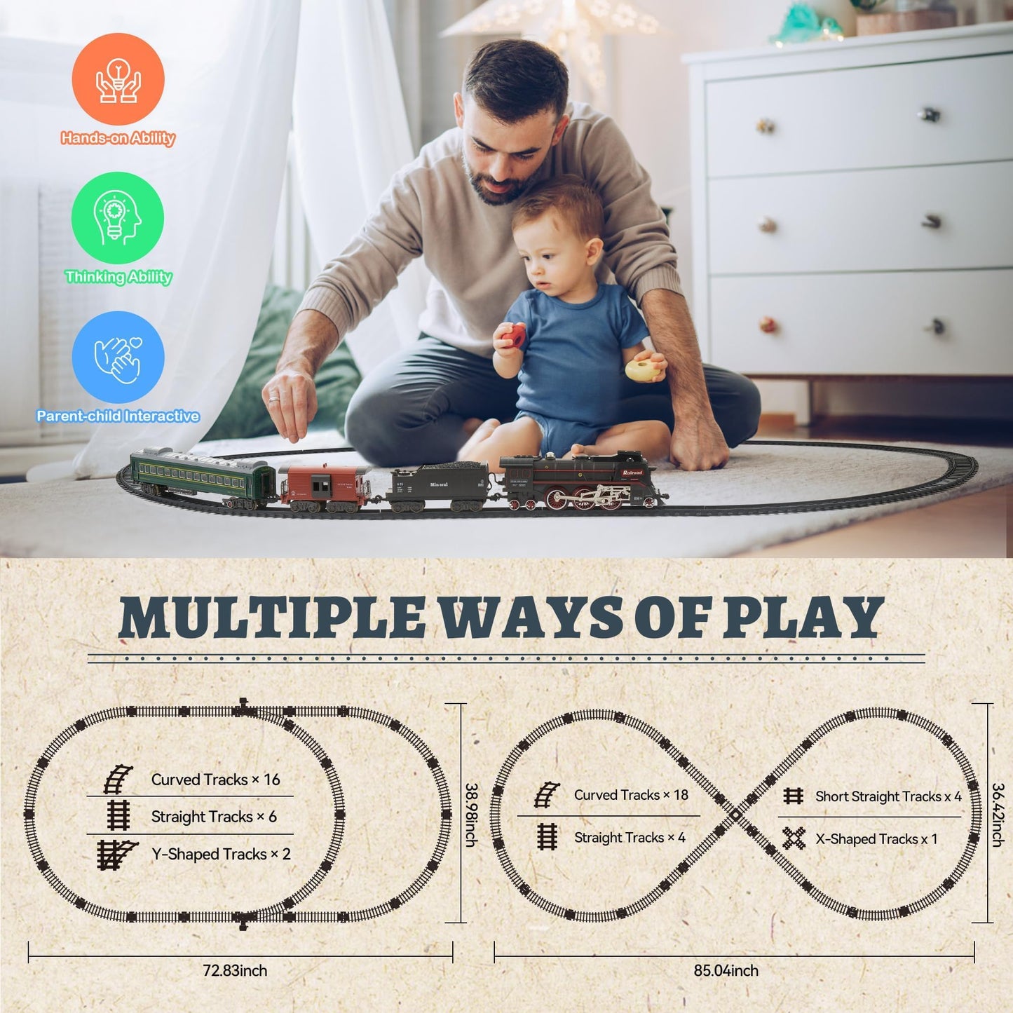 Train Set With More Tracks & Carriages, Luxury Train Toys With Smoke, Light And Sound, Christmas Train Sets For Around The Tree,