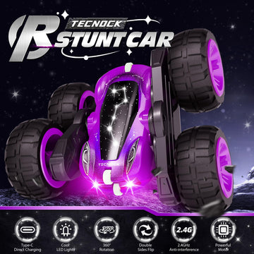 Tecnock Remote Control Car for Kids, 2.4GHz RC Car with Type-C Easy Charging, 4WD Double Sided 360 Rotates and Flips RC Stunt Ca