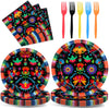 100Pcs Mexican Fiesta Party Plates And Napkins Party Supplies Mexico Tableware Dinnerware Set Party Decorations For Dia De Los M