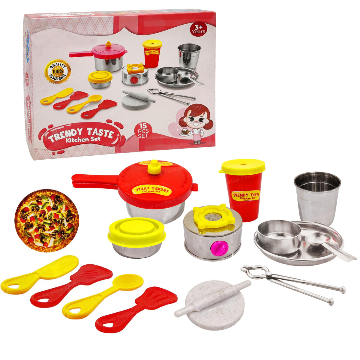 FunBlast Kitchen Set for Kids Stainless Steel & Plastic Kitchen Set Toys, Cooking Kitchen Set for Kids, Role Play Toys for Gir