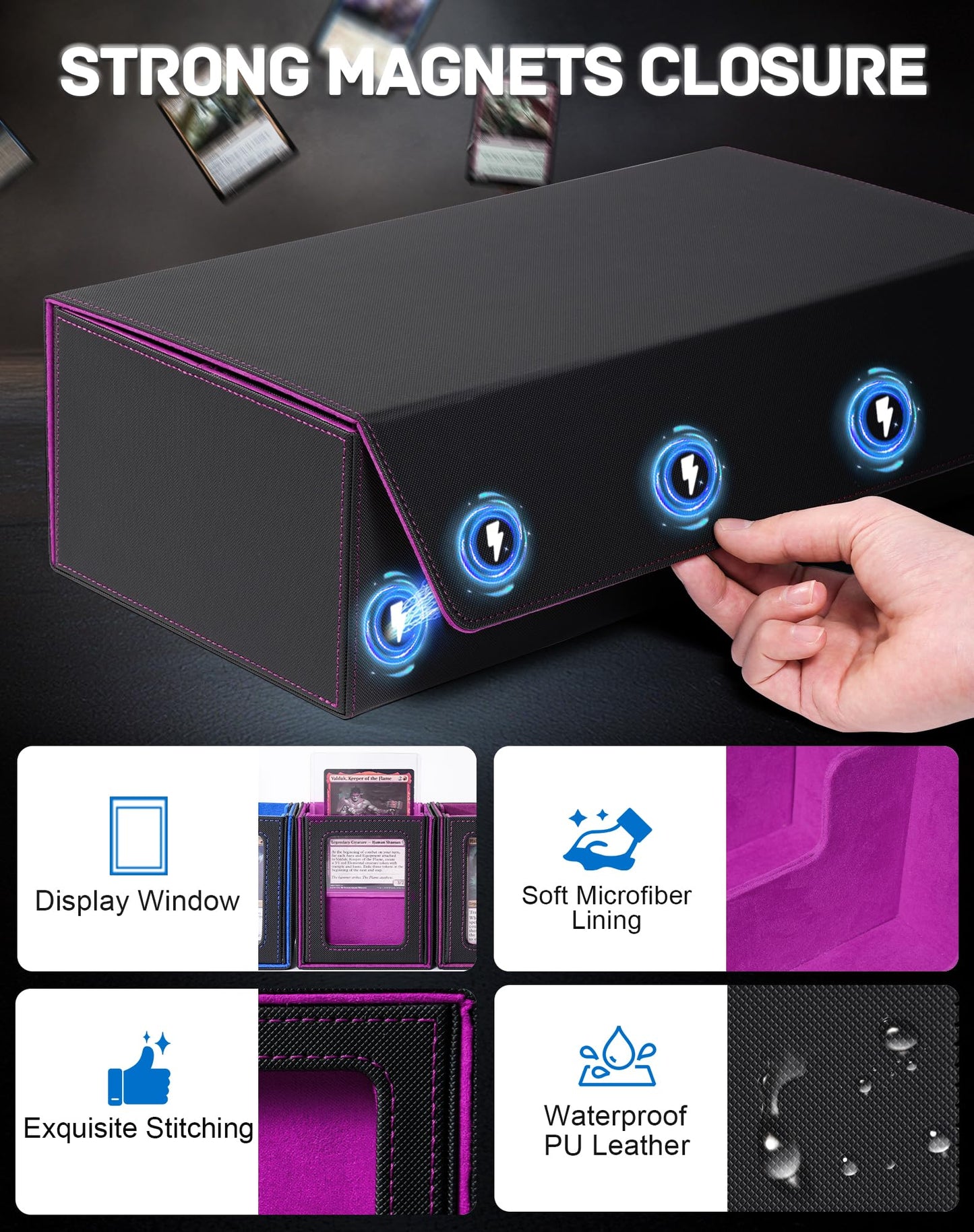 Zlca Mtg Card Storage Box 5 In 1 With 4 Pcs Small Commander Deck Box, Large Card Deck Case For Tcg Magic Sports Game Cards(Black