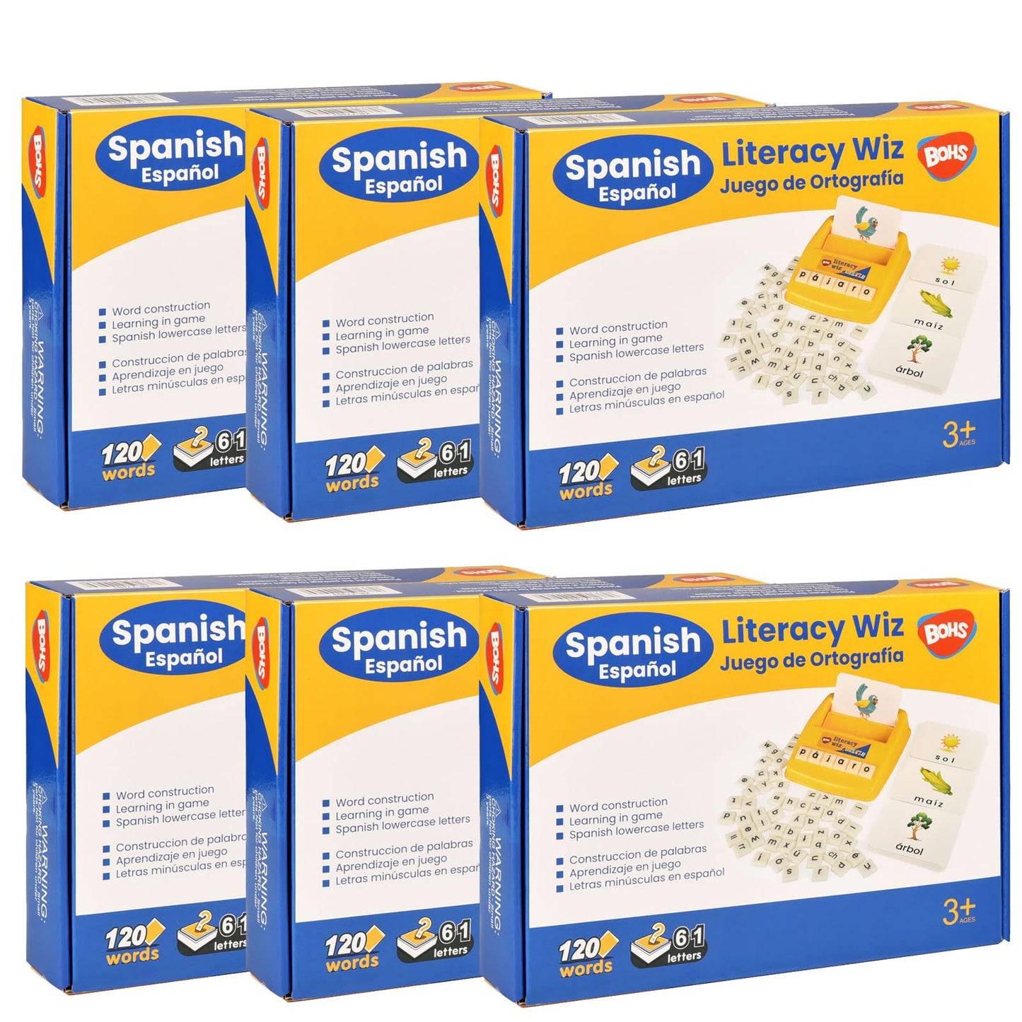 Bohs Spanish Literacy Wiz Fun Game - Espanol Lower Case 60 Flash Cards - Preschool Language Learning Educational Toys-Pack Of 6