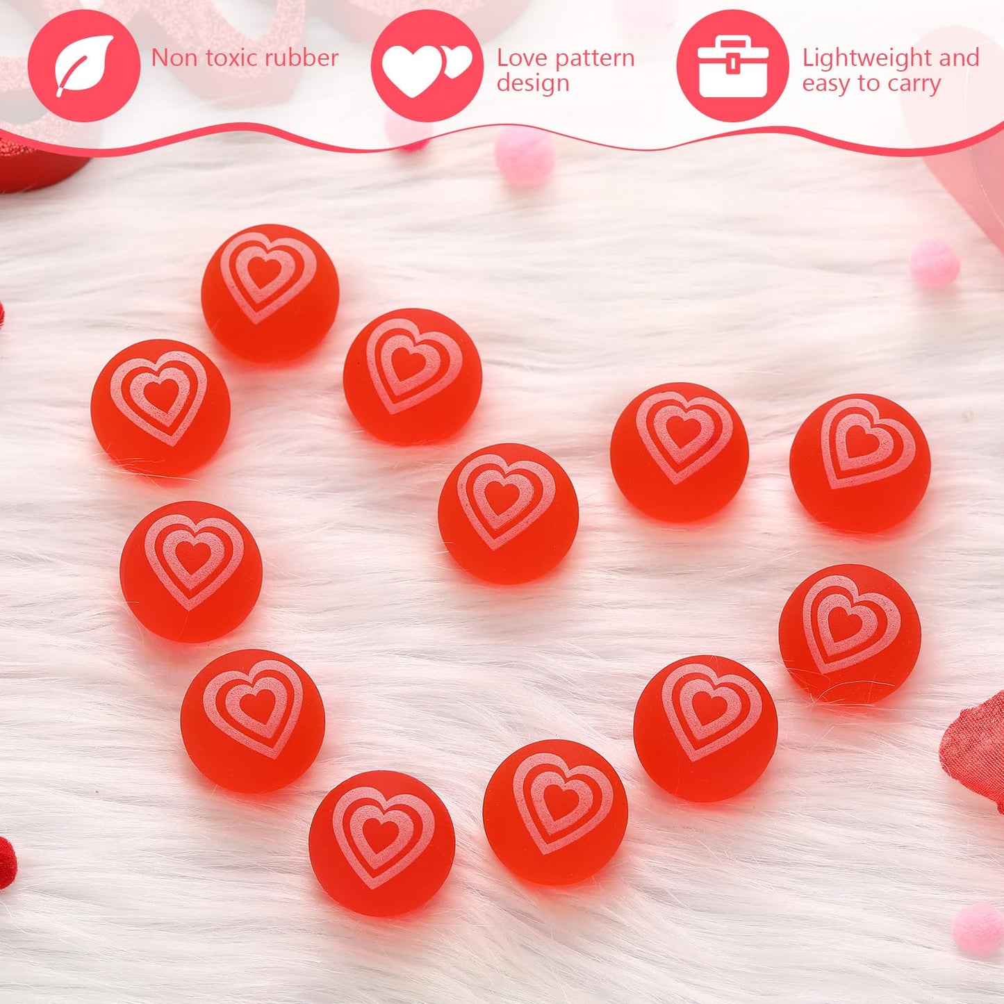 Leitee 12 Pcs Valentines Bouncy Balls 32 Mm Valentines Day Party Favors Glow In The Dark Heart Shaped Stress Relief Fidget Toys