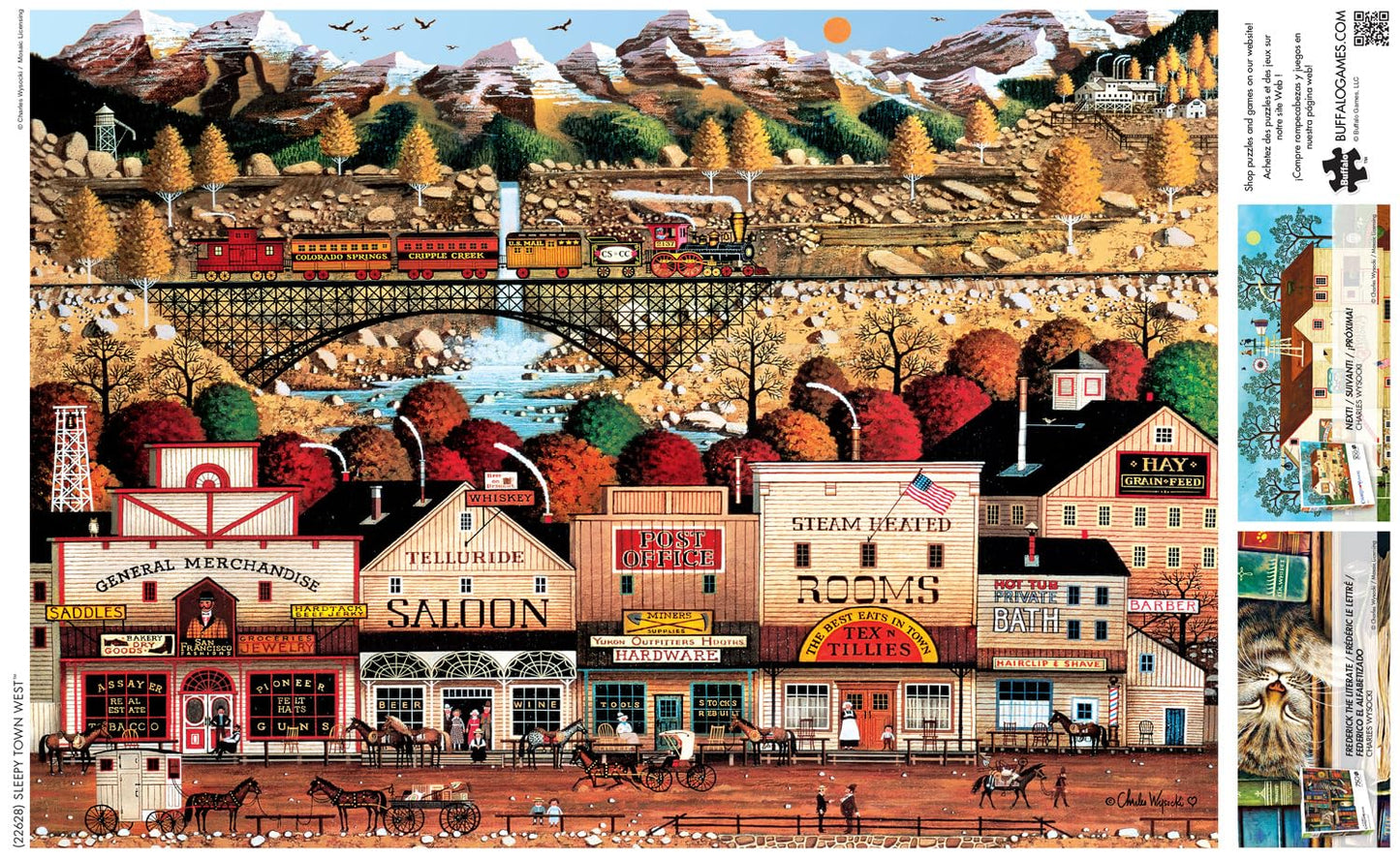Buffalo Games 300-Piece Oversize Jigsaw Puzzle - Sleepy Town West by Charles Wysocki, Made in USA, Includes Full Color Poster