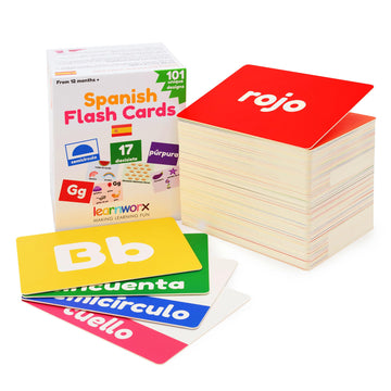 Spanish Flash Cards For Kids And Toddlers - 101 Cards - 202 Sides - Learn Shapes, Numbers, Colors, Body Parts, Counting, Letters & More - Great Value, Fun Learning And Educational Flashcards