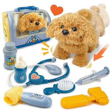 BELLOCHIDDO Veterinarian kit for Kids, Vet Play Sets for Kids with Interactive Electric Dog and Cage, Doctor Pretend Play Puppy