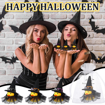Lunmon 200 Pcs Halloween Party Favors 50 Pcs Halloween Witch Rubber Duck 2 Inch Small Sunglass Duck for Bath Pool 50 Card 50 Org