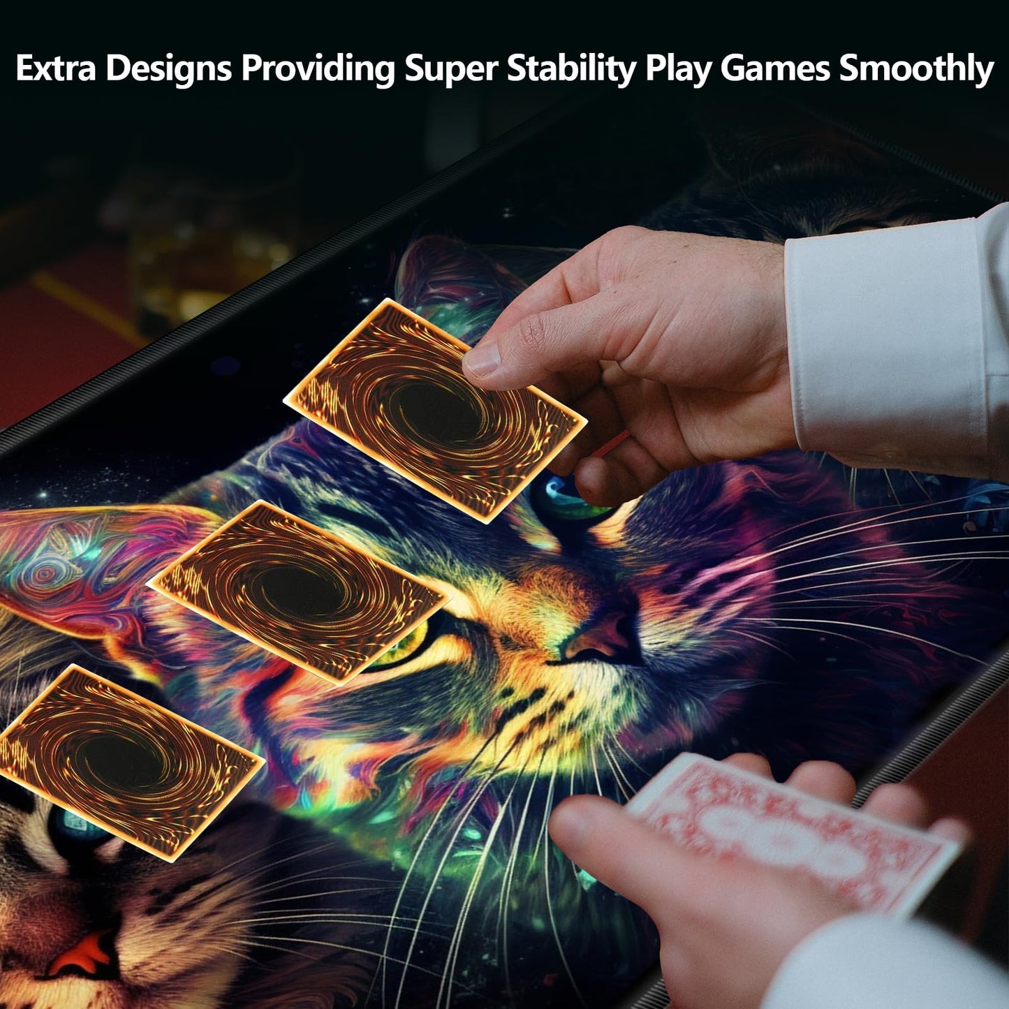 MTG Playmat Game Play Mat for MTG TCG 24 x 14 inches Cards Game Playmats Trading Card Game Stitched Play Mats Commander Deck Gaming Desk Mat Card Gameplay Mats Three Cute Cats