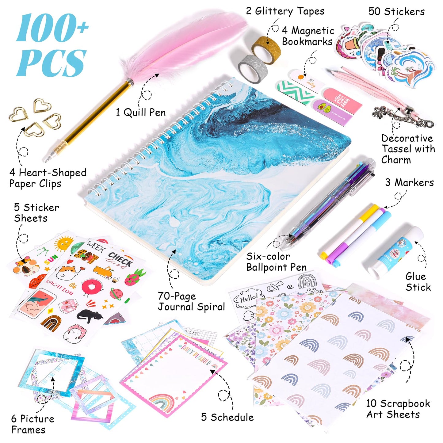 Vertoy Diy Journal Set For Girls Ages 8-12 - Kids Scrapbook Diary Journaling Kit For Writing, Ideas Birthday Gifts And Toys For 8 9 10 11 12 13+ Years Old, Teenage Kids