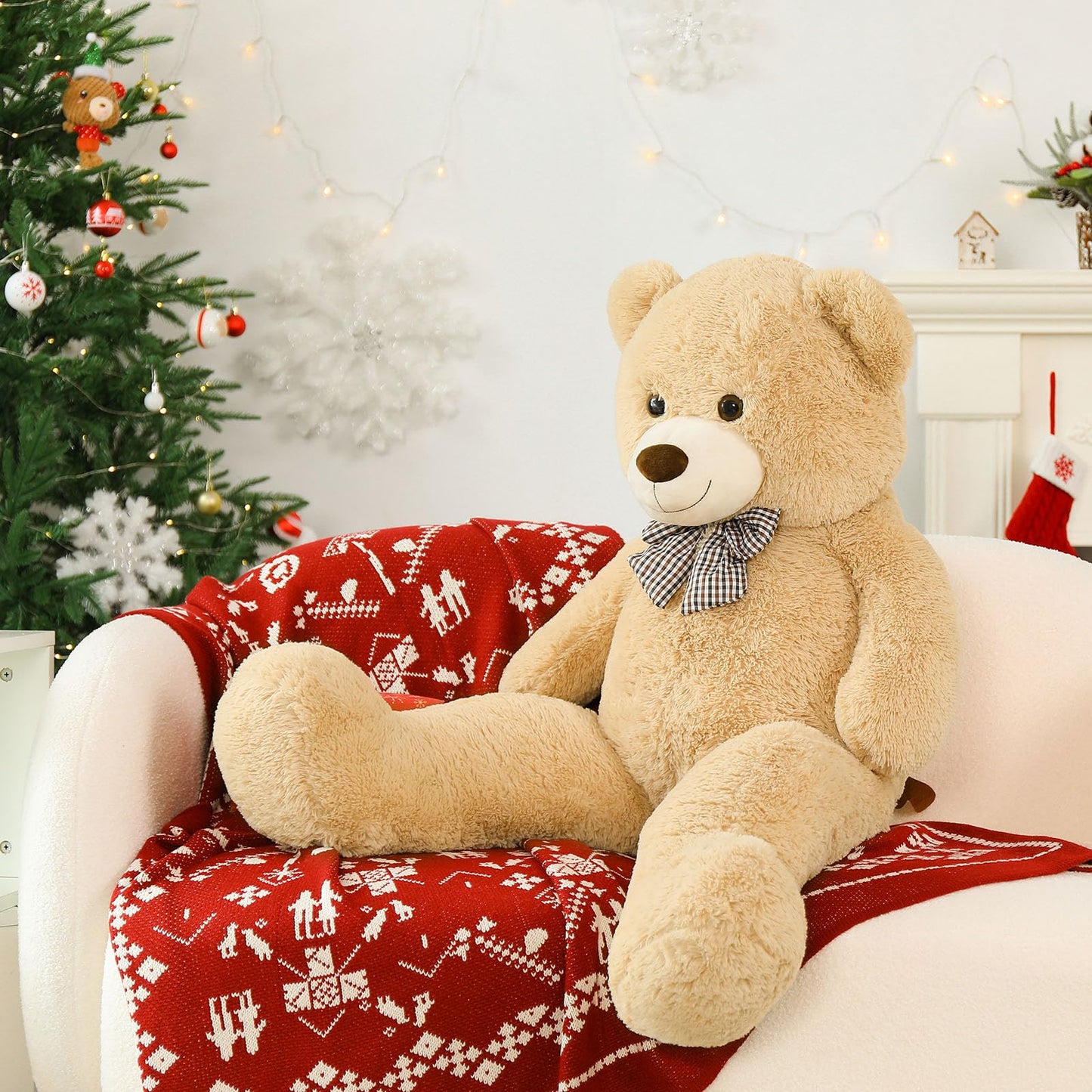 Morismos Giant Teddy Bear Stuffed Animal 4Ft, Big Teddy Bear Plush For Kids, Large Brown Bear For Girlfriend, 47In