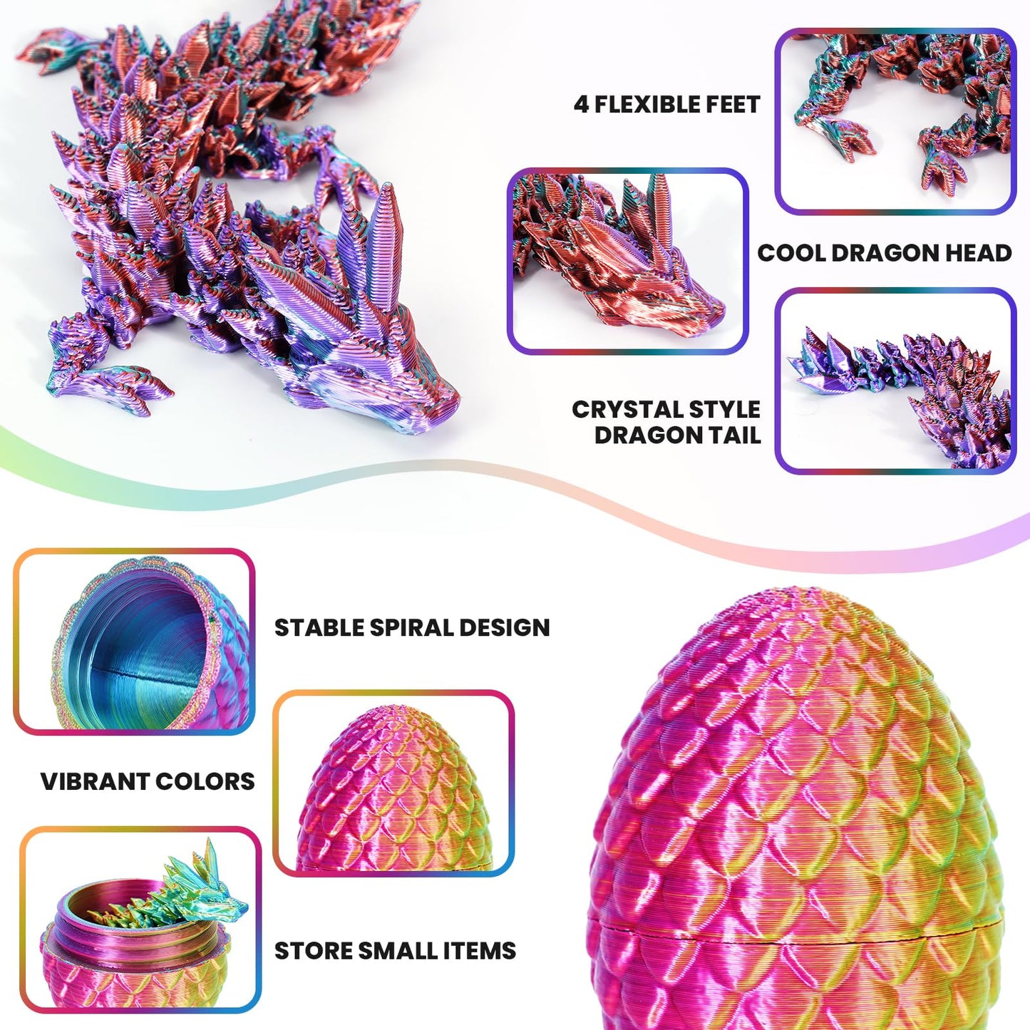 Yilcer 4Pcs 3D Printed Dragon Eggs With Dragon Inside Mini Dragon Egg Set Easter Eggs Articulated Dragon Easter Basket Stuffers