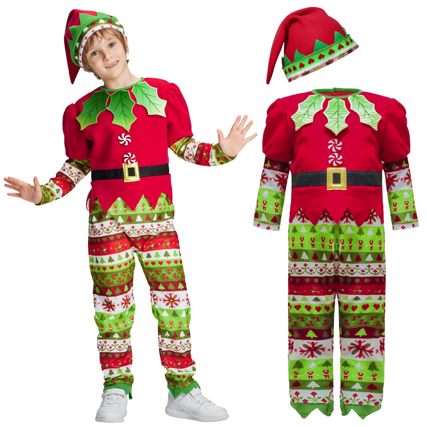 Ikali Kids Christmas Elf Costume Boys Toddlers Red Elf Dress Up Santa'S Helper Costume Xmas Festive Outfit