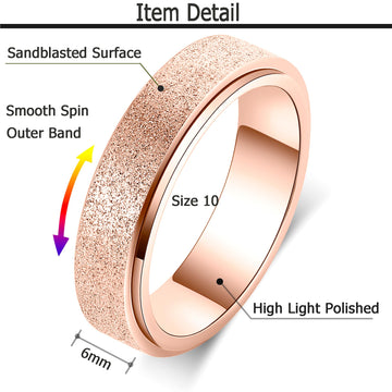 Anxiety Ring For Women Fidget Spinner Ring Fidget Toys Adults Titanium Stainless Steel Thumb Ring Rose Gold Size 9 6Mm Wide