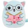 SEAOPOP Cute Cat Stuffed Animal: 8 Inch Blue Cat Book Lover Gifts Soft Reading Buddies Plush Toy Plushie Pillow Gifts for Kids Girls Boys Bookworm Classroom Decor
