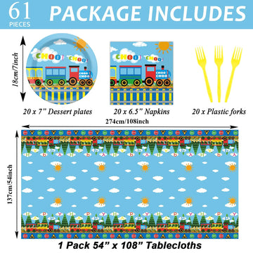 Gisgfim Train Birthday Party Supplies Train Theme Party Tableware Includes Train Party Plates Napkins Fork And Train Theme Table