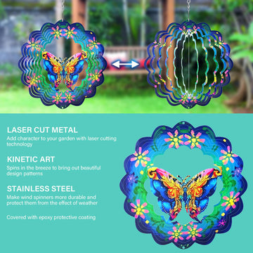 Generic Metal Wind Spinners 3D Hanging Butterfly Wind Spinner 10Inch Metal Wind Spinners For Outdoor&Indoor Decor, Yard Art, Garden Decoration, Blue