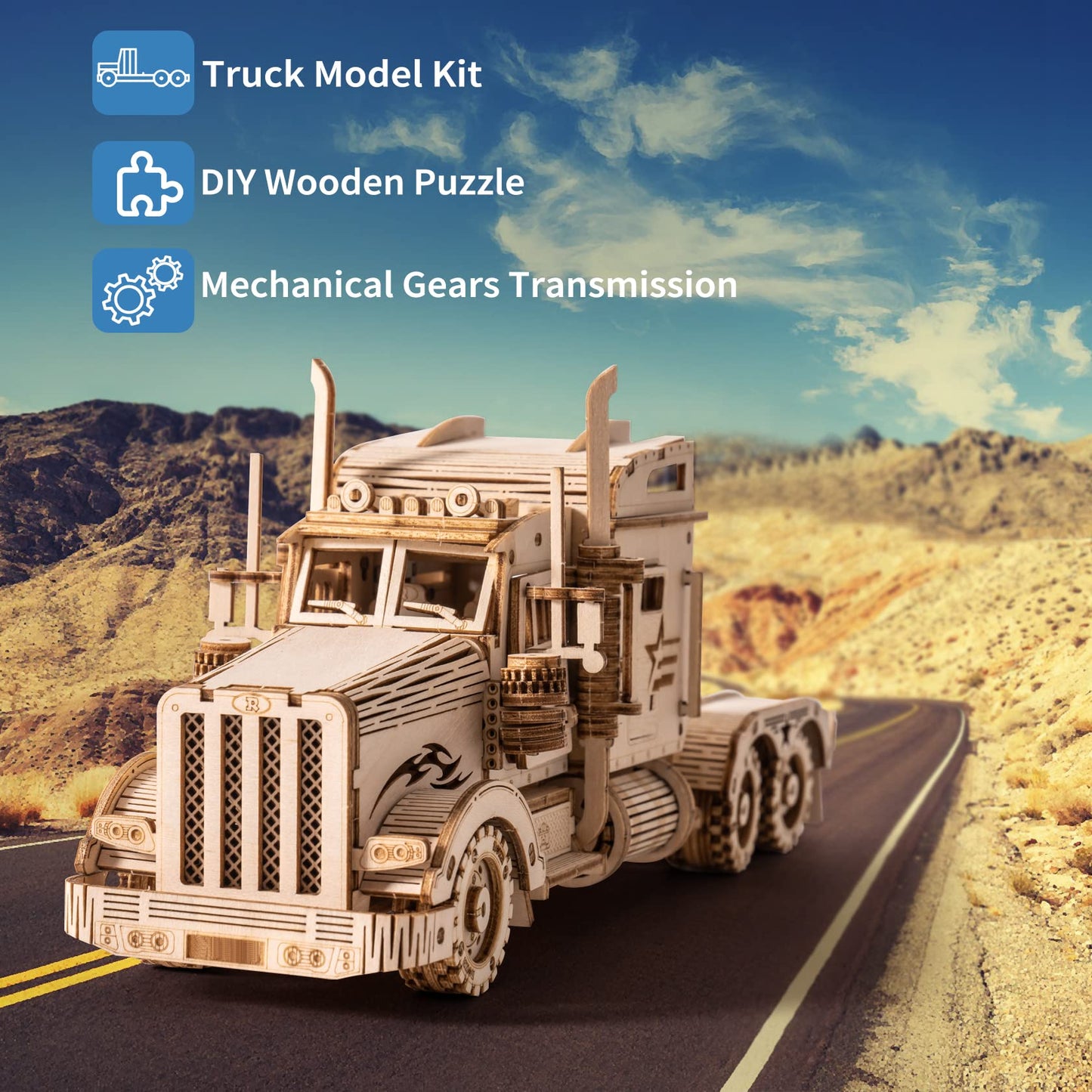 Rowood Model Car Kit To Build,3D Wooden Puzzle, Scale Mechanical Vehicle Model Building Kits, Best Toys Gift For Adults & Teens - Heavy Truck