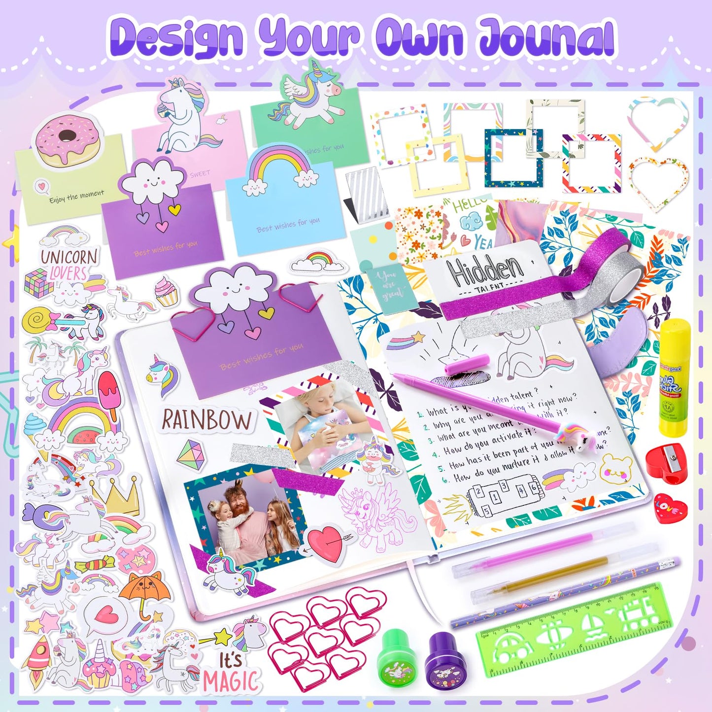 Joycover Unicorn Journal Set For Girls Toys Ages 6-8 8-12 Valentines Day Gifts For Girls Ages 6 7 8 9 10 11 Year Journaling Scra