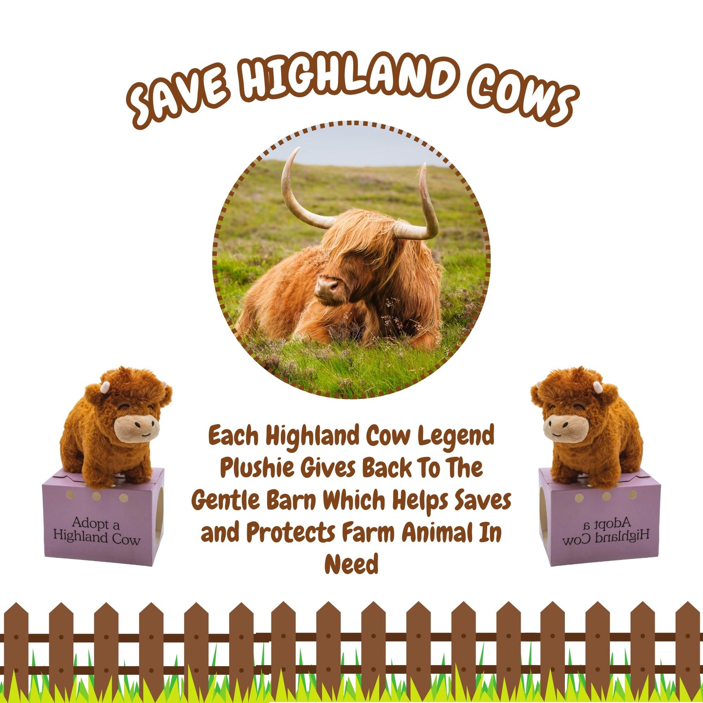 Follow Your Legend Highland Cow Plushie - 7” Brown Stuffed Animal, Soft Polyester Toy