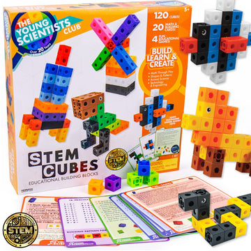 The Young Scientists Club Stem Cubes, Build, Learn & Create With 100+ Math Cubes Manipulatives, 4-In-1 Educational Games, Math Cubes For Kids Ages 4-8, Awesome Learn Through Play Toys