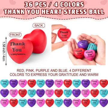 Tradder 36 Pcs Heart Stress Balls Appreciation Heart Shaped Foam Motivational Stress Balls Relief Gifts Bulk for Kids Adults Wed