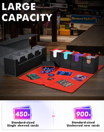 Uaono Card Deck Box With Dice Tray For Mtg, 5 In 1 Card Deck Case Holds 800+ Unsleeved Cards, Strong Magnet Organizer Compatible With Yugioh Tcg Sports Cards (Black)