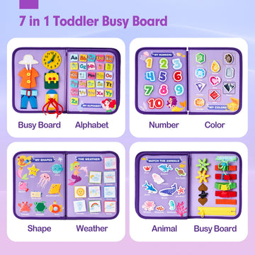 Hahaland Busy Board Montessori Toys - 3 Year Old Girl Gifts Bithday Gift Ideas - 7 In 1 Preschool Learning Activities - Christmas Toddler Stocking Stuffers Gifts
