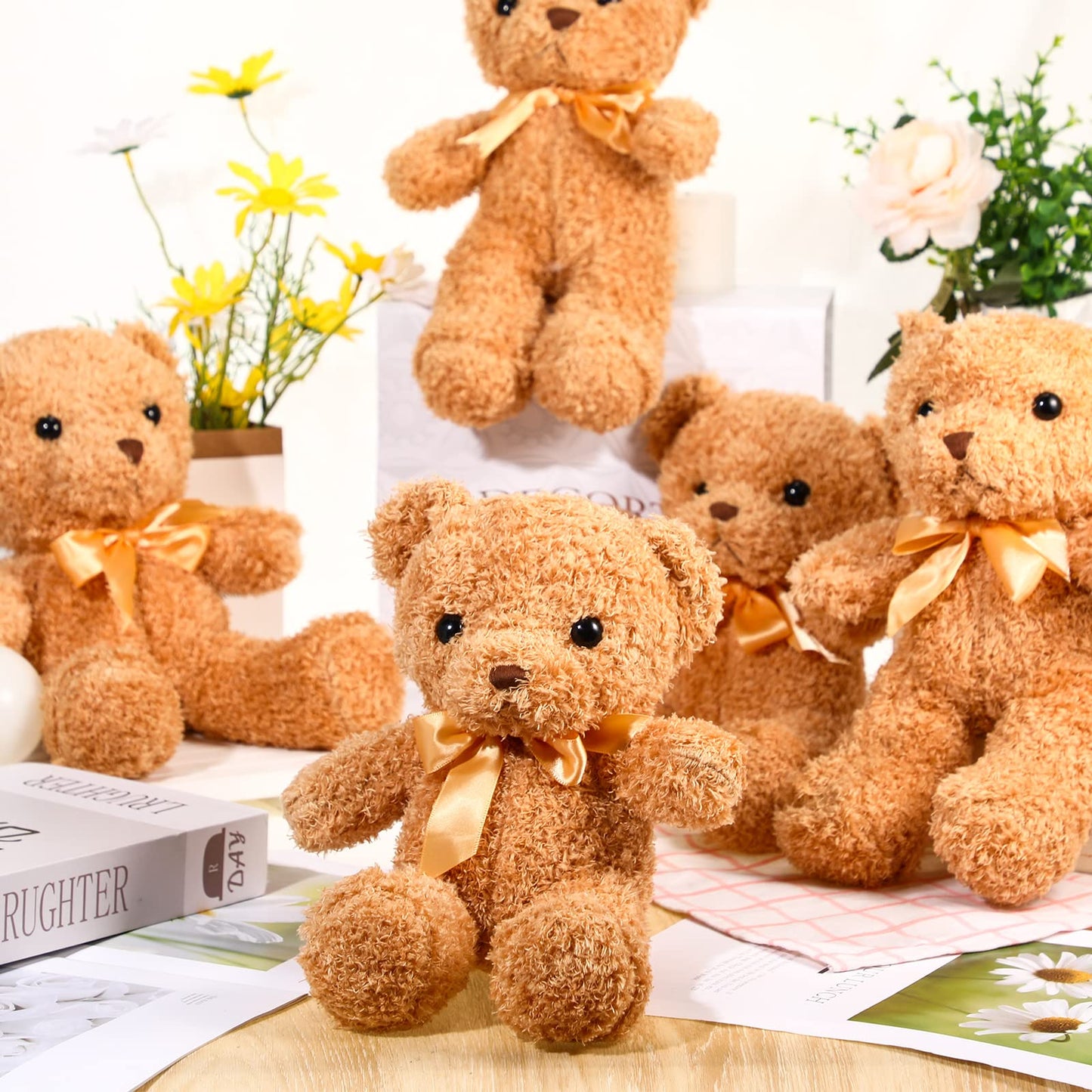 5 Pcs Bears Stuffed Animal Soft Plush Toys 12 Inches Cute Bear Small Shaggy Bear With Hoodie Bow Tie For Kids Boys Girls Baby Sh