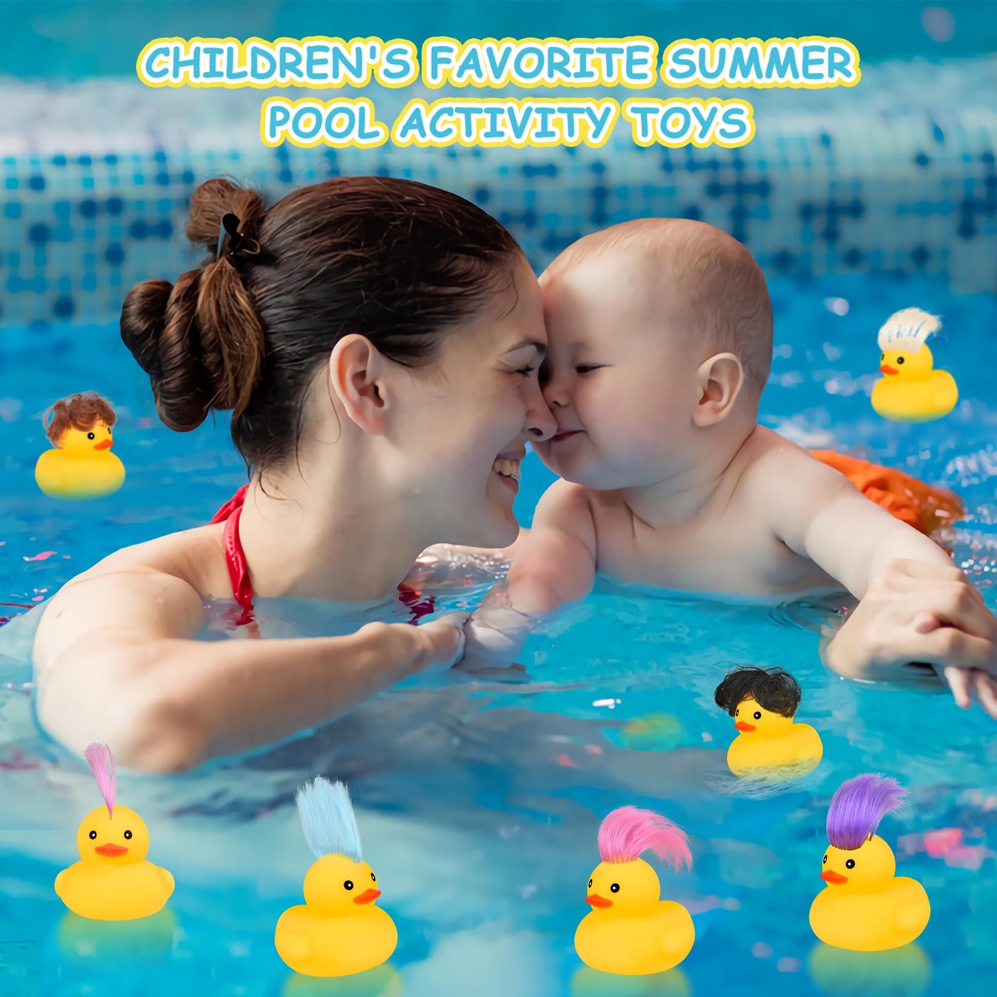 Rubber Ducks Bath Toys with Wig, 12 PCS Cute and Funny Small Rubber Ducks Bathtub Toys Shower Toys for Birthday Gifts Summer Poo