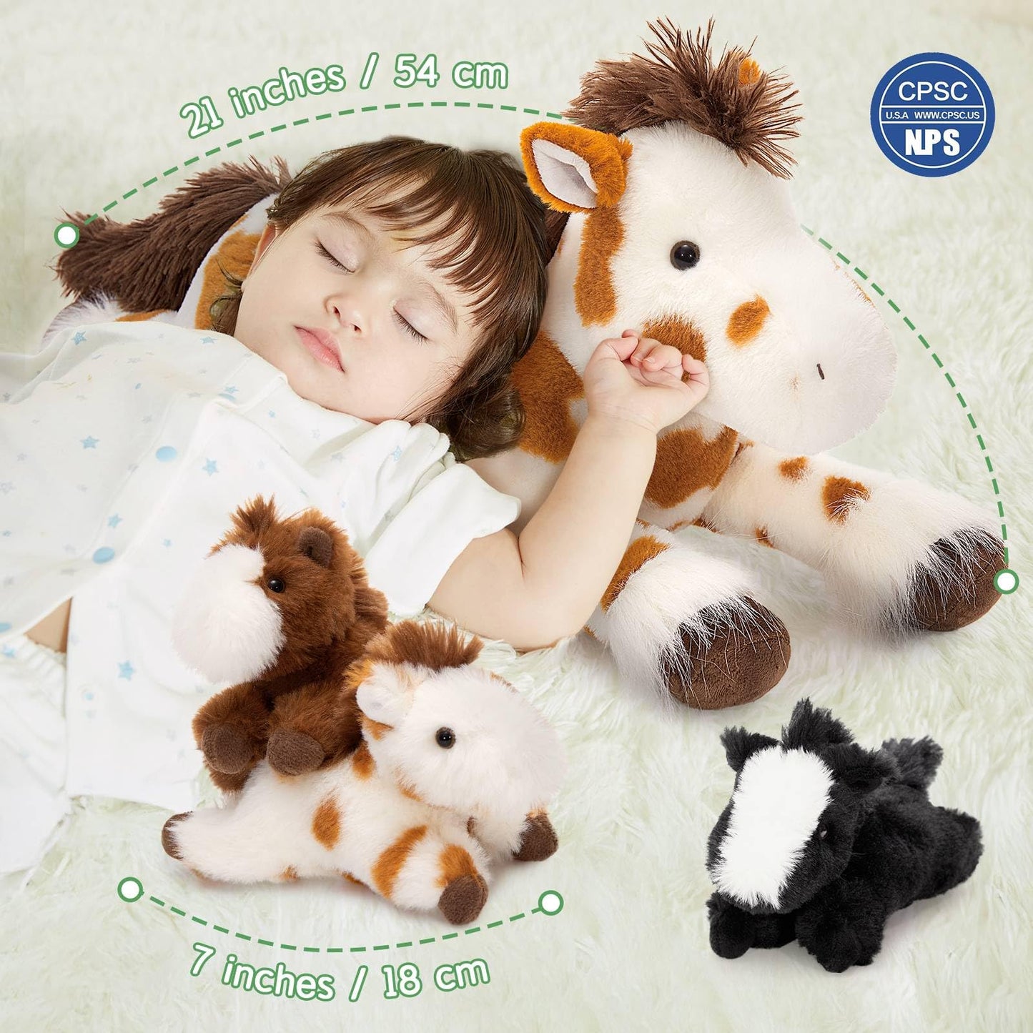 Maogolan 4 Pcs Horse Plush Stuffed Animal, Large Stuffed Mommy Horse With Babies Pony Toys Plushies,Horse Stuffed Animal Bulk Fo