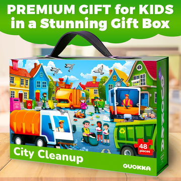 QUOKKA Giant Floor Puzzle for Kids Ages 4-6 - 2x3 Feet Extra-Thick 48 Pieces Toddler Puzzle Ages 3-5 - Garbage Trucks Educational Activity for Boys Girls - enhanced Box with Sturdy Handle & Magnetic