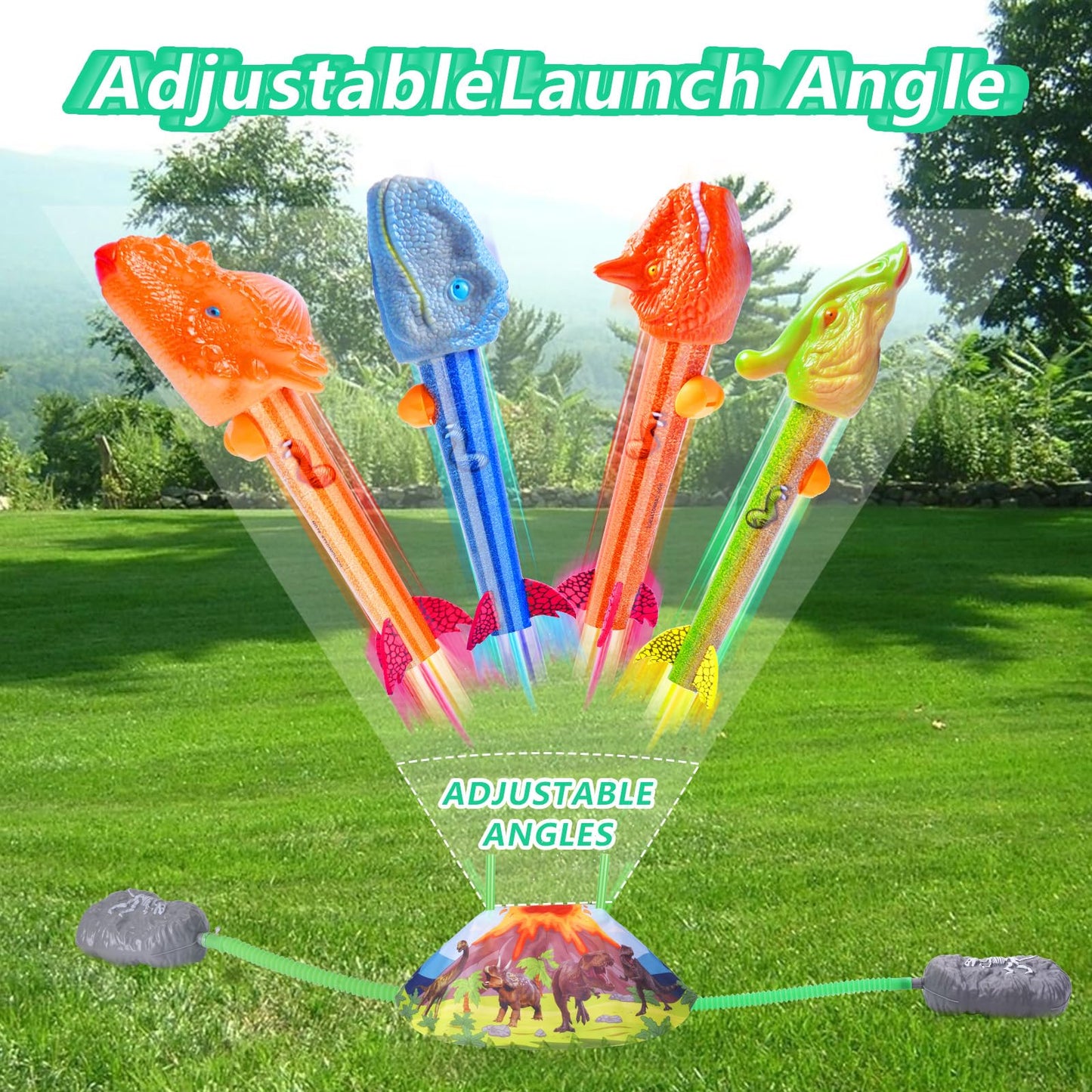 Dinosaur Rocket Launcher For Kids - Launch Up To 100 Ft, 8 Rockets And 2 Pads For Multi-Player, Dinosaur Toys, Birthday Gift Ide