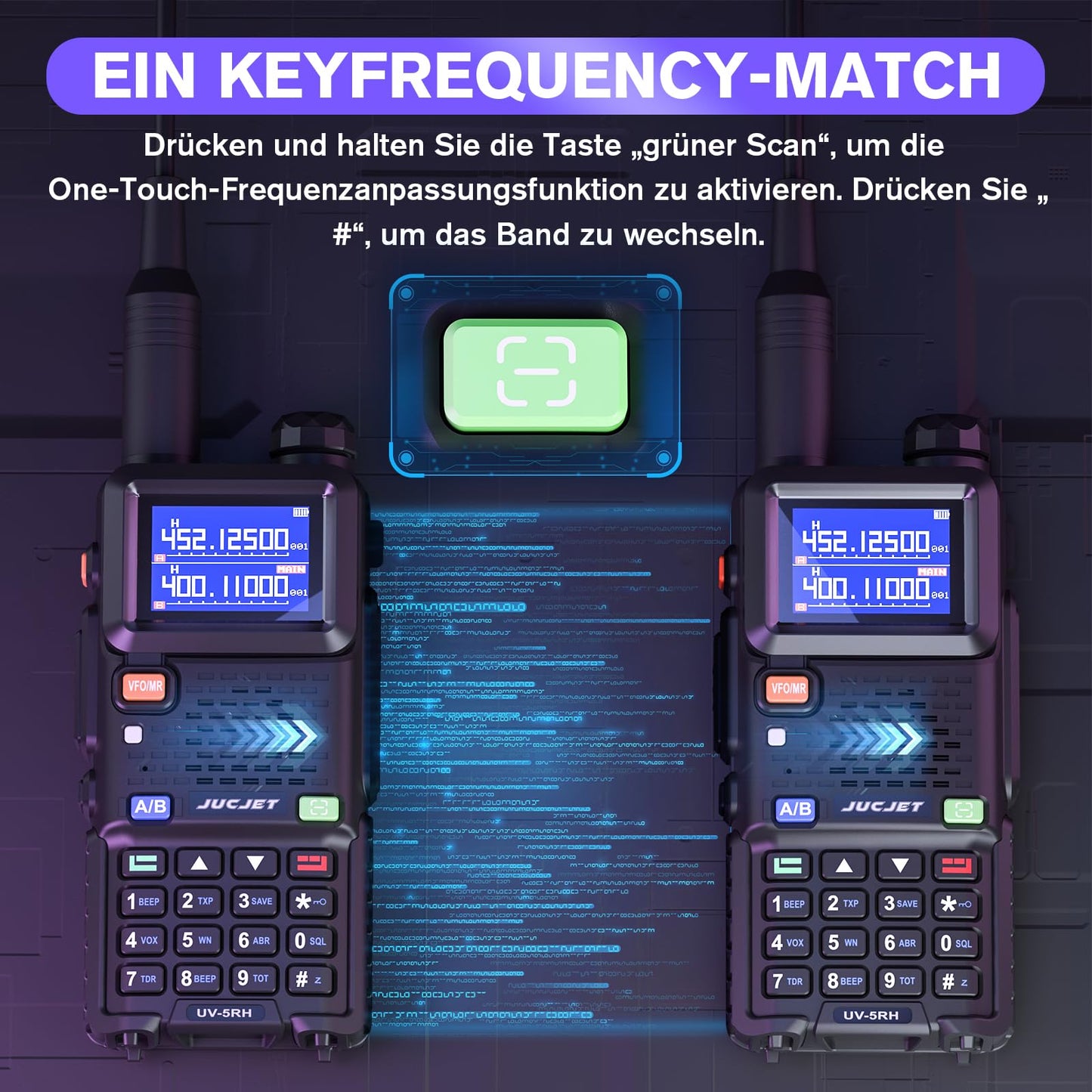 Jucjet 5Rh Ham Long Range Radio 10W Radio (Upgraded Of Uv-5R), 999Ch One Key Frequency Match, 2500Mah Battery Rechargeable Walki