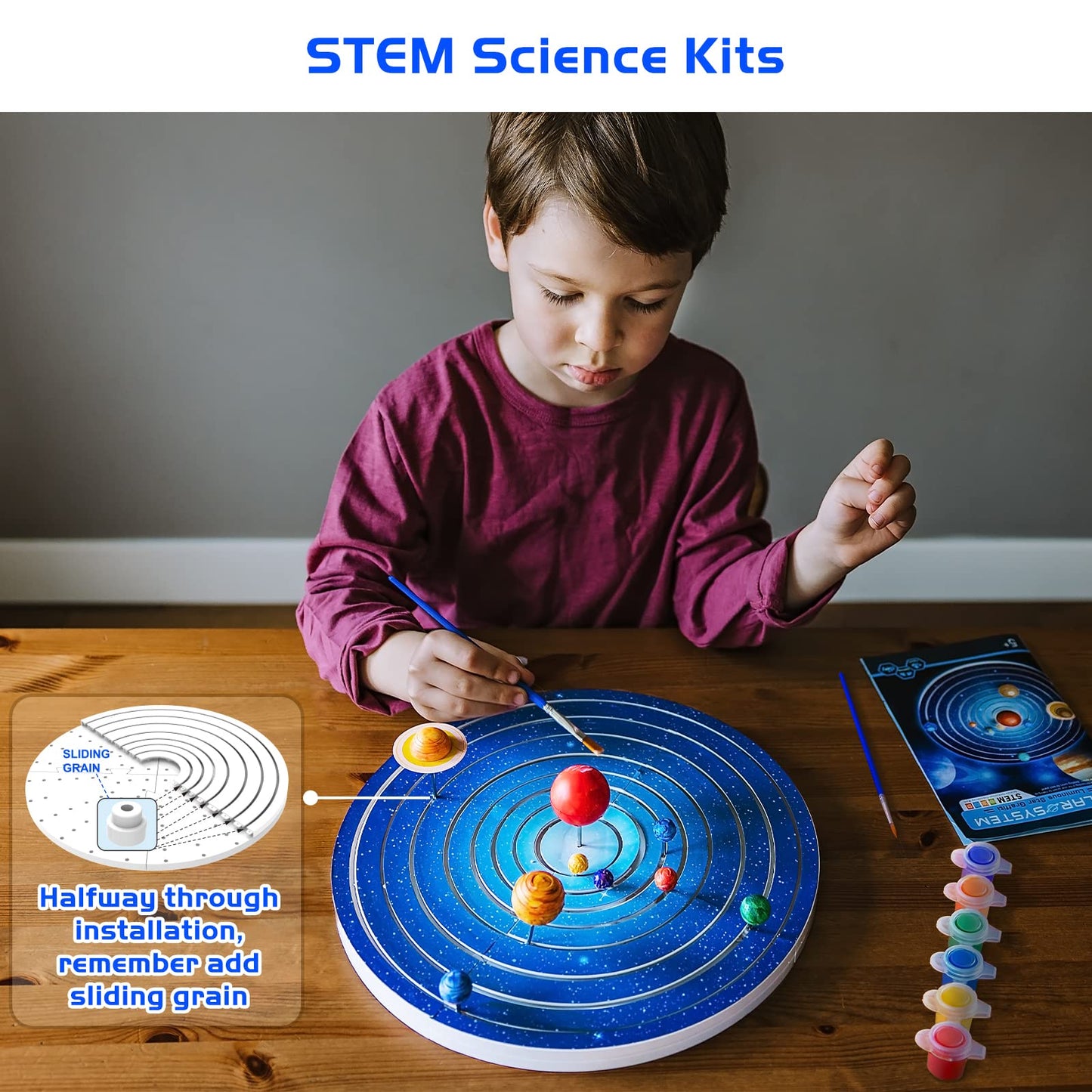 Gptoys 3 In 1 Build And Paint Solar System For Kids, Arts And Crafts Science Kits For Kids Age 4-6-8-12, Glow In The Dark Movable 3D Planets In Orbits, Cool 12' Stem Toys With Galaxy Star Stickers